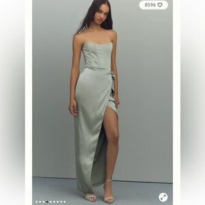 V. Chapman Strapless Sage Green Satin Midi Dress